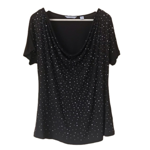 Laura Ashley bling studded drape neck top size L - Picture 1 of 9